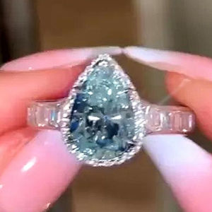 Huitan Fresh Style Pear Shaped Ring for Women Party Fashioning Inlaid Shiny Blue CZ Elegant Wedding Promise Accessories Jewelry