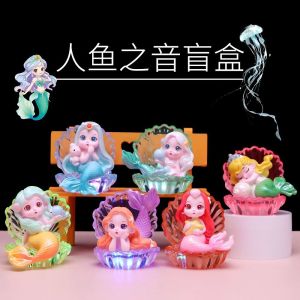 Night Light Mermaid Figurine Cute Glowing Desktop Decoration Blind Box Creative Childrens Gift Resin Material Office Decoration