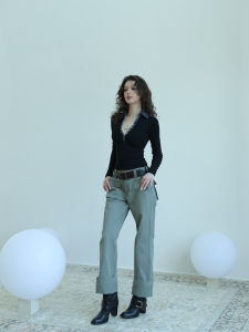 Fashion Workwear Pants Mini Coin Bag Washed Fabric Relaxed Fit Straight Leg Cotton Trousers Retro Commute Style Citywalk