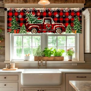 VIKAMA Trắng Poinsettia Holly Berry Scallop Border Rèm Giáng Sinh Hoa Thanh Lịch Cổ Điển Trang Trí Cửa Sổ Ngày Lễ Polyester Mềm Mại