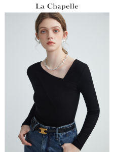 Áo Thun Nữ La Chapelle Pure Color V-neck Long Sleeve Slim Fit Spring Fashion Base Shirt Shoulder Width Regular Cotton Blend