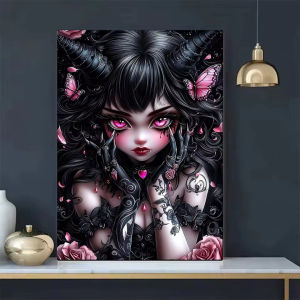 500/1000/1200/2000PCS Jigsaw Puzzle Mysterious Gothic Demon Girl Surrounded By Pink Butterflies For Adults Perfect Gift