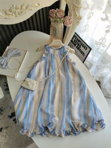 Váy Đi Biển Cho Bé Gái Mùa Hè Mới Phong Cách Hàn Quốc Không Tay Viền Ren Cổ Treo Váy Công Chúa Váy Cho Bé Gái