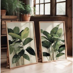2 Frameless Green Plant Prints Modern Minimalist Plant Banyan Tree Wall Art Digital Download Living Room Bedroom Decoration
