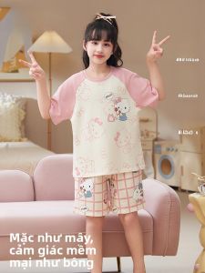 MiiOW | Bộ đồ ngủ cotton nguyên chất cho trẻ em mùa hè MiiOW Áo thun cotton dài tay quần ngắn thoải mái thoáng khí cho bé gái