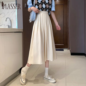 PM✿ Pleated Skirt Womens Spring and Summer New Solid Color Korean Version 2023 Mid-length Skirt High-waist A-line Skirt