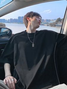 Summer Mens Loose Casual Stripe T-shirt Short Sleeve Breathable Cotton Comfortable Fashionable American High Street Design