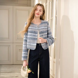 XIANGYING | Elegant Style Blue -style Short Jacket 2026 Spring New Arrivals