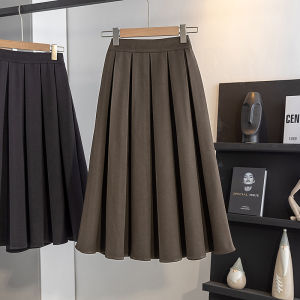 Khaki Woolen Plaid Skirt High Waist A-Line Midi Skirt Womens New Autumn Winter Half-length Skirts Matching Sweater