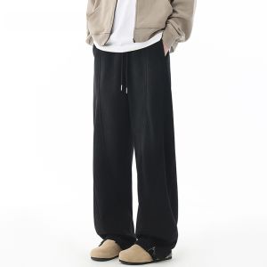 HetingHOME | Hetinghome Black Casual Pants Loose Mens Straight Leg Trousers Autumn Winter Fashion Trendy Brand Couples Loose Fit Jeans