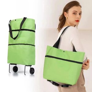 1Pc Foldable Shopping Bag with Wheels Trolley Large Reusable Cloth Hand Tote Bolsas Eco Fabric Supermarket Grocery Pull Cart Bag