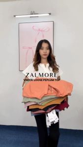 Zalmore Luma Cotton Vneck Loose Peplum Top Premium Cotton - Atasan Wanita