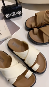 Korean Style Womens One Finger Sandals - Fashion Casual Cross Strap Slip-On Slippers