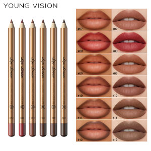 6-Color Set Wooden Matte Lipliner Pencil Nude | 2-in-1 for Defining Lips and Full Coverage Smooth Creamy Formula