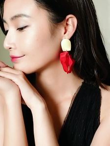 Fashion Flower Drop Earrings for Women Red Vintage Trendy Petal Tassel Earrings Korean Girl Party Acrylic Long Pendant Jewelry