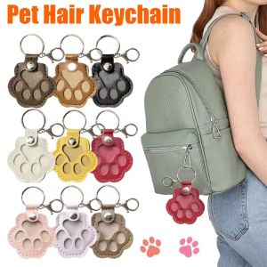 Cat Paw Shape Dog Cat Hair Storage Keychain Bag Pendant Couple Car Key Chains Jewelry Pet Collection Gift Decoration Accessories