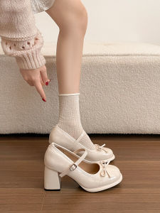 MIFULIAN | French Mary Jane Style Coarse Heel Bow High Heels