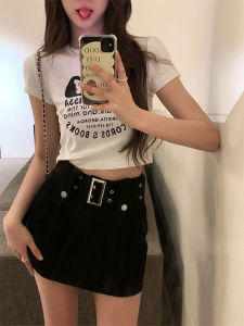 สีดำ สไตล์เรโทร มินิ เดนิม กระโปรง ผู้หญิง เอวสูงเซ็กซี่ กระโปรงรัดรูป ทรงเอ พรางหุ่น กระโปรงสั้น สําหรับงานเลี้ยงวันเกิด