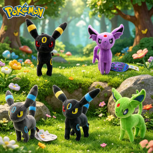 Bandai | Pokemon Eeveelution Plush Toys Umbreon Espeon Shiny Umbreon Leafeon Soft Stuffed Doll Anime Cartoon Collectible Birthday Gifts