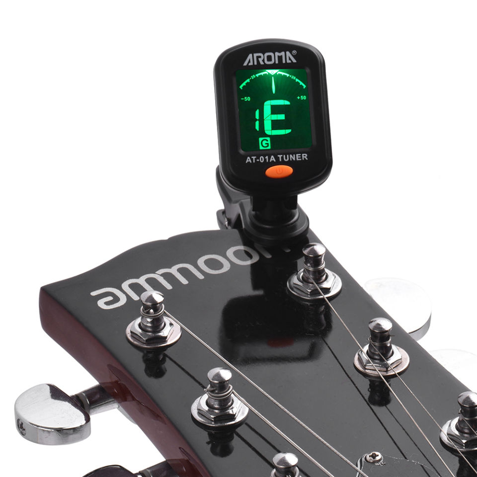 AROMA AT-01A Rotatable Clip-on Tuner LCD Display for Chromatic Guitar Bass Ukulele Violin