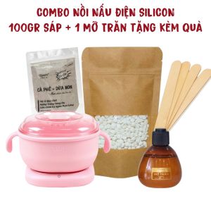 Combo Nồi nấu sáp wax nóng silicon kèm mỡ trăn và 100gr sáp cao cấp