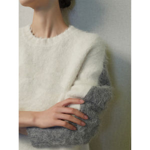 Elegant Soft Knit Sweater Gray and White Combination