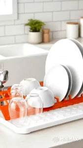 ถาดคว่ำจาน คละสี มีช่องเสียบจานได้ 8 ใบ มีช่องสำหรับตะเกียบ ช้อนส้อม Elegance Classy Chic #ร้านมาร์ยอง