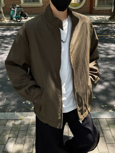 แจ็คเก็ตโค้ทคอตั้งสีกาแฟสำหรับผู้ชาย แจ็คเก็ตกันหนาวแบบลำลอง ทรงหลวม ปกติ แขนยาว สีสันสดใส แฟชั่นฤดูใบไม้ร่วง