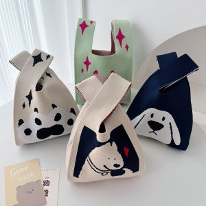 Spring New Creative Cute Cat Claw Knitted Handbag Womens Unique Design Versatile Commute Large Capacity Tote Bag Polyester