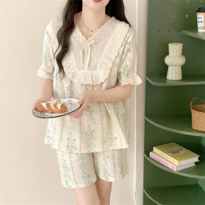 South Korea Ins Lace Lace Sweet Floral Pajamas for Women Summer Thin Short-Sleeved Shorts Casual Homewear Suit