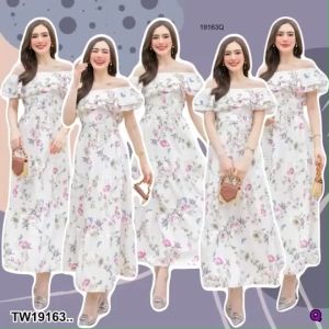 TW19163 Set 2 ชิ้น เสื้อเปิดไหล่ + กระโปรง ..