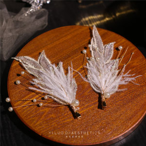 Elegant Feather Hair Clips Childrens Headwear Wedding Bride Girls Hair Accessories Side Clips Hair Decorations