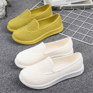 Giày Đế Bằng Đục Lỗ Thoáng Khí Mùa Hè Cho Nữ Giày Đế Bằng Chống Trượt Cho Bà Mẹ Trung Niên Và Cao Tuổi Giày Y Tá Màu Trắng