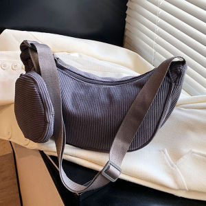 กระเป๋าคาดไหล่ผ้าคอร์ดูรอยสีดำ กระเป๋าสะพายข้างแบบลำลองสำหรับเดินทาง กระเป๋าทรงกลมแบบมีซิป กระเป๋าผ้าใบ กระเป๋าผู้หญิง กระเป๋าผ้าฝ้าย กระเป๋าผ้าฝ้าย