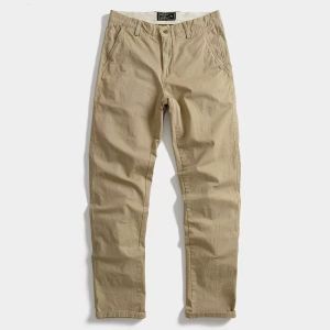 Versatile Pure Color Cotton Work Trousers Loose Fit Mens Cone Shape Straight Casual Pants Spring Autumn New Style