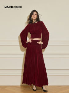 Vintage Luxe Wine Red Fashionable Midi Skirt