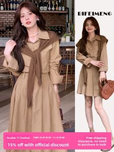 BIFEIMENG | French Striped Long-sleeve Dress