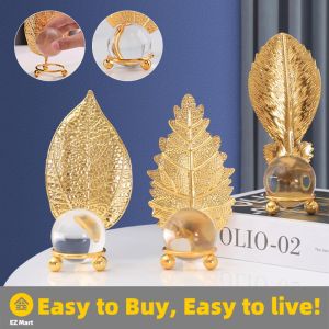 【Fast Shipping】 Nordic Home Decor Luxury Ornamental Iron Golden Leaf Faux Crystal Balls Leaf Vintage Gold Leaf Metal Crafts ZJJ-Leaf-Crystal-Ornament