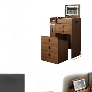 New Chinese Style Compact Makeup Desk with Drawer Pull out Lid Walnut Color Bedroom Small Layout Simple Design Dressing Table