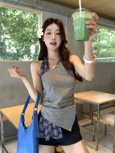 Halter Neck Camisole Summer Outerwear Plaid