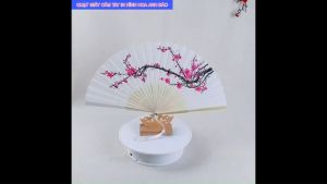 Quạt vải họa tiết hoa anh đào Quạt xếp cầm tay hoạ tiết hoa phong cách trang trí độc đáo