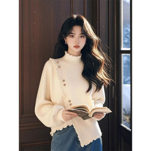 WANGGONGZHU | Fashionable Korean Style Irregular Sweatshirt Womens Autumn Winter New Design Splicing Inner Wear Top Princess Style Loose Fit