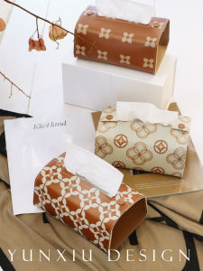 Brown Leather Tissue Box Restaurant Napkin Storage Box Vintage Pattern Saddle Leather Diner Napkin Organizer Retro Style