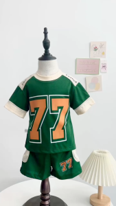 2-12 ปี เสื้อผ้าสำหรับเด็ก ชุดเซ็ตเด็กผู้ชาย 2 ชิ้น เสื้อ+กางเกงขาสั้น สไตล์เกาหลี ทรงหลวม ผ้านิ่ม