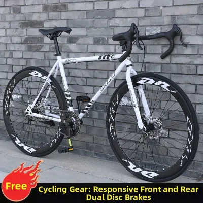 Road Racing Bicycle Thin Tire Super Fast Lightweight Non-Hollow Tire Mens Fixed Gear Bike for Competition And Commuting