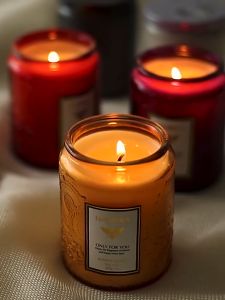 Scented Candle Natural Soy Wax Aroma Candle for BirthdayWeddingChristmas New Year Embossed Cup200g40H Burning Time