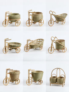 Pure Handmade Bamboo Woven Fruit Basket Home Tea Snack Basket Creative Tricycle Design Storage Tray Dry Fruit Plate