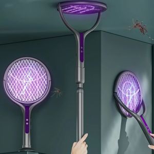 Seville ไฟกับดักยุงแบบ2 In 1ชาร์จได้ไม้ตบยุงแบบ2อิน1ขยายได้พร้อมหัวหมุนได้ไฟสีม่วงสำหรับใช้ในร่มกลางแจ้งตั้งแคมป์