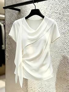 Asymmetric Sash Sleeveless Fitted White Summer Blouse