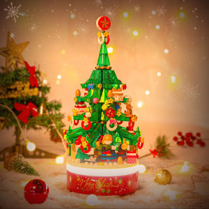 Christmas Tree Building Blocks Music Box Rotate Music Box Christmas Gift Girls Educational Toys 8-10 Years Old